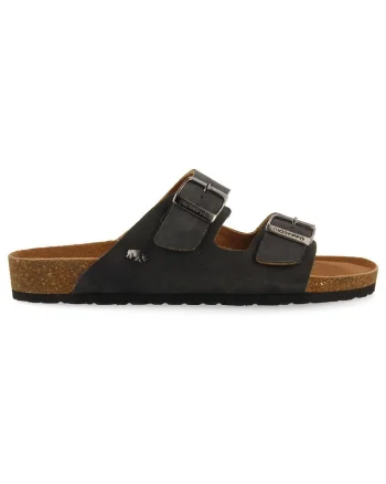Papuci de piele cu logo, Negru