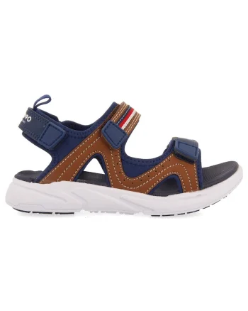 Sandale colorblock cu velcro, Maro/Bleumarin