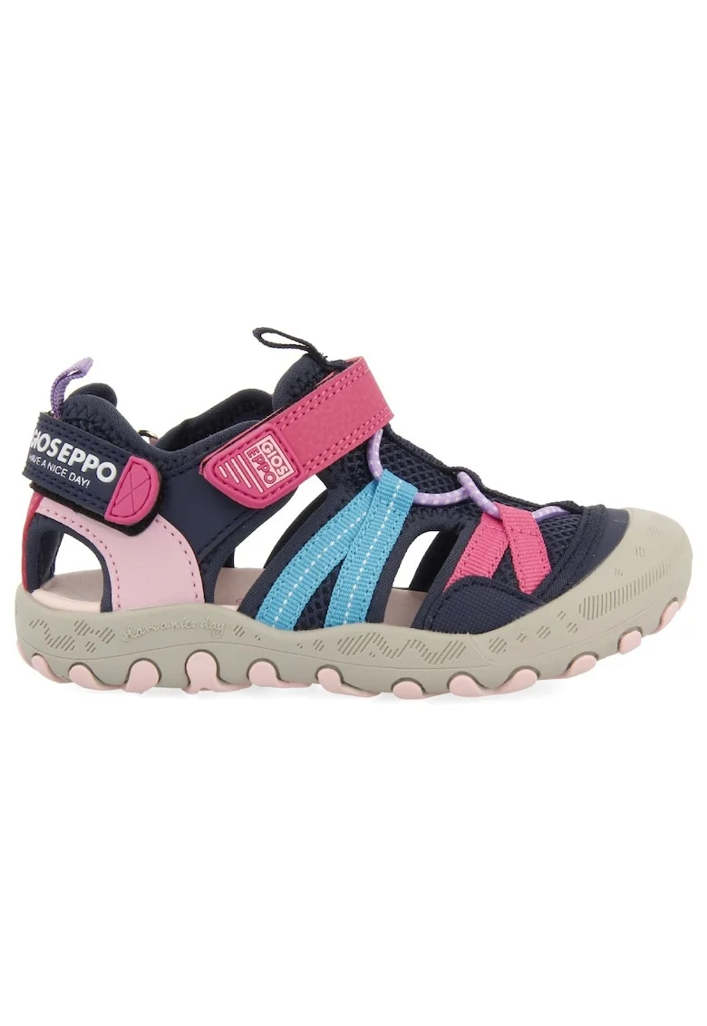 Sandale fisherman cu velcro, Roz/Albastru deschis