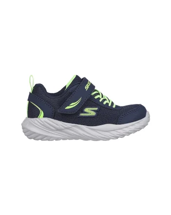 Pantofi sport din piele ecologica cu garnituri din plasa, Verde lime/Bleumarin