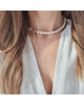 Colier Simple Pearls white si argint 925, 41 cm