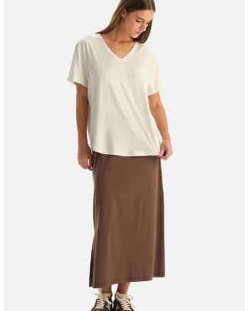 Tricou din amestec de lyocell cu decolteu in V, Crem