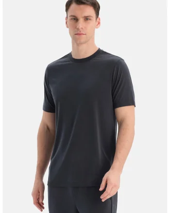 Tricou din amestec de modal cu decolteu la baza gatului, Negru
