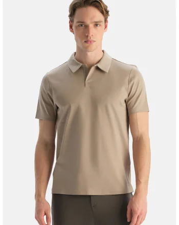Tricou polo din bumbac cu model uni, Bej