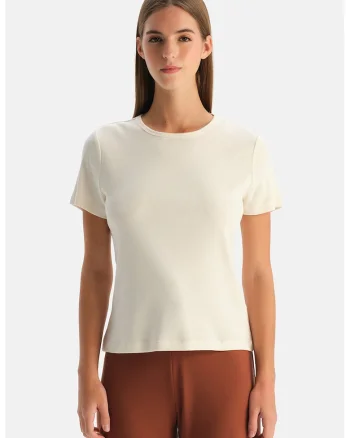 Tricou uni din amestec de modal si bumbac, Crem