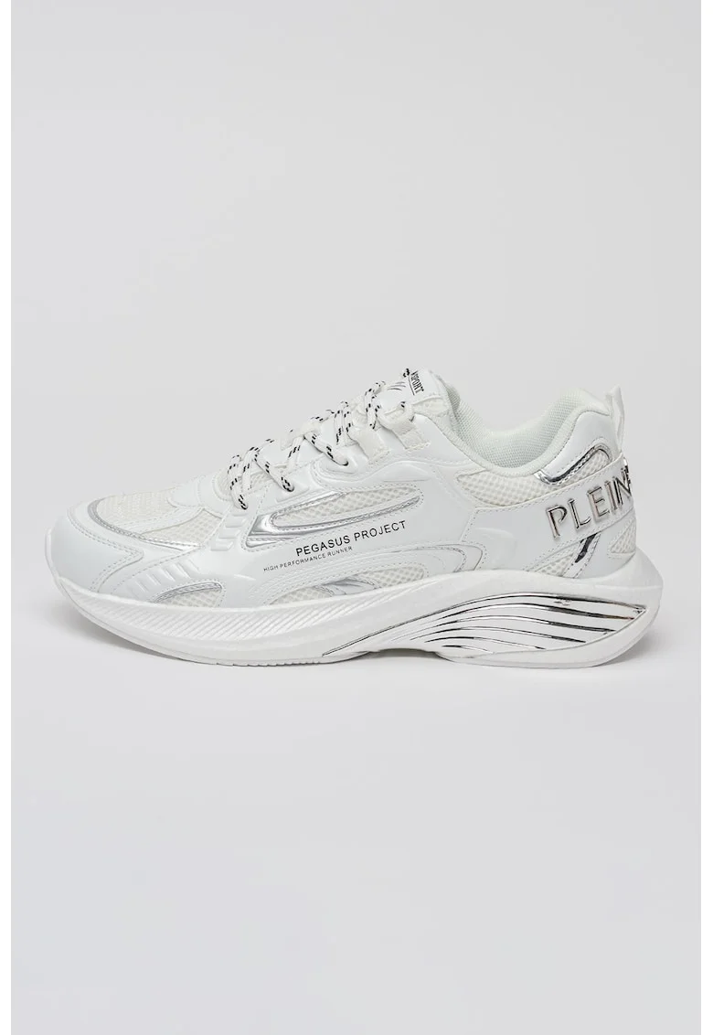 Pantofi sport Pegasus cu insertii din piele ecologica, Alb/Argintiu