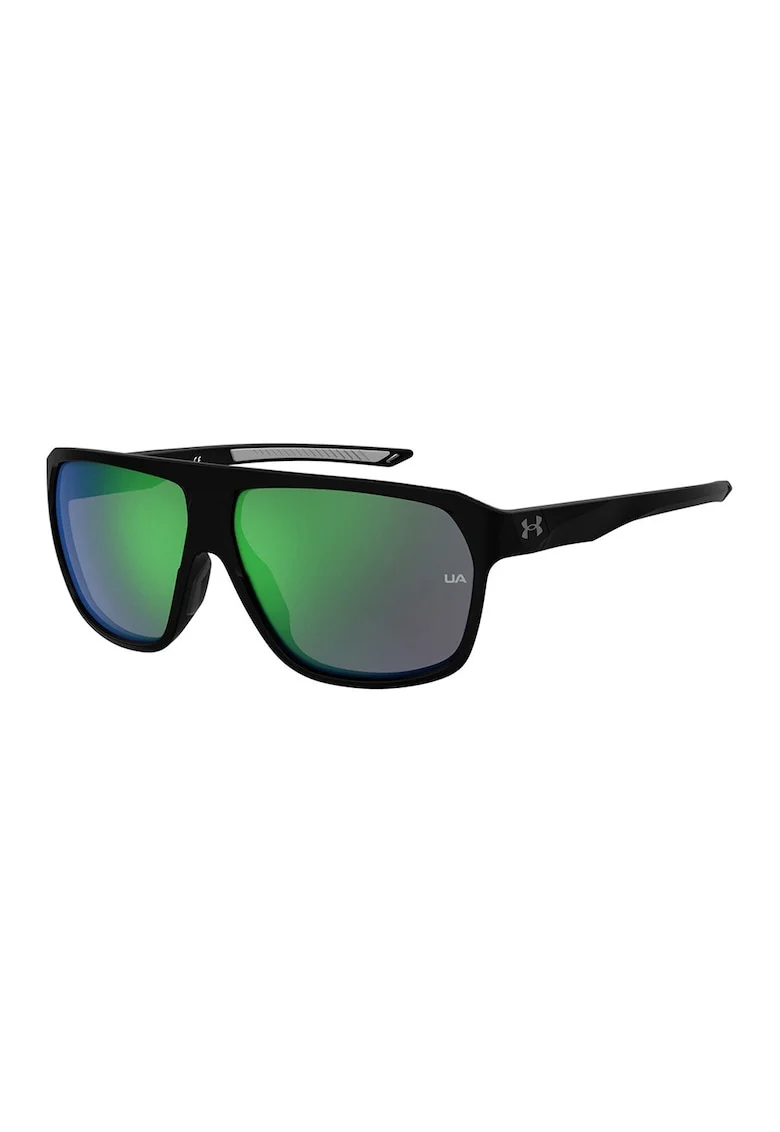 Ochelari de soare dreptunghiulari cu logo discret si model unisex, Negru