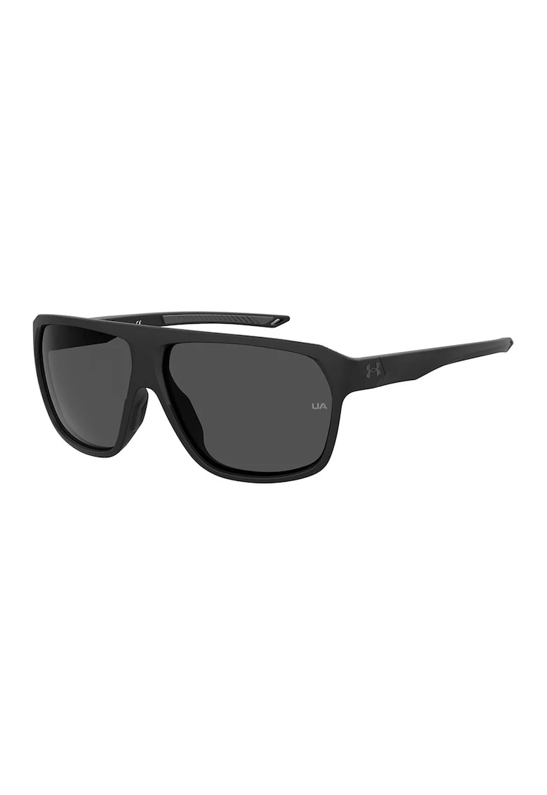 Ochelari de soare dreptunghiulari cu logo discret si model unisex, Negru carbon