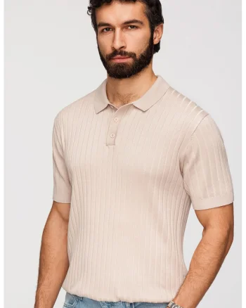 Tricou polo slim fit cu striatii, Bej
