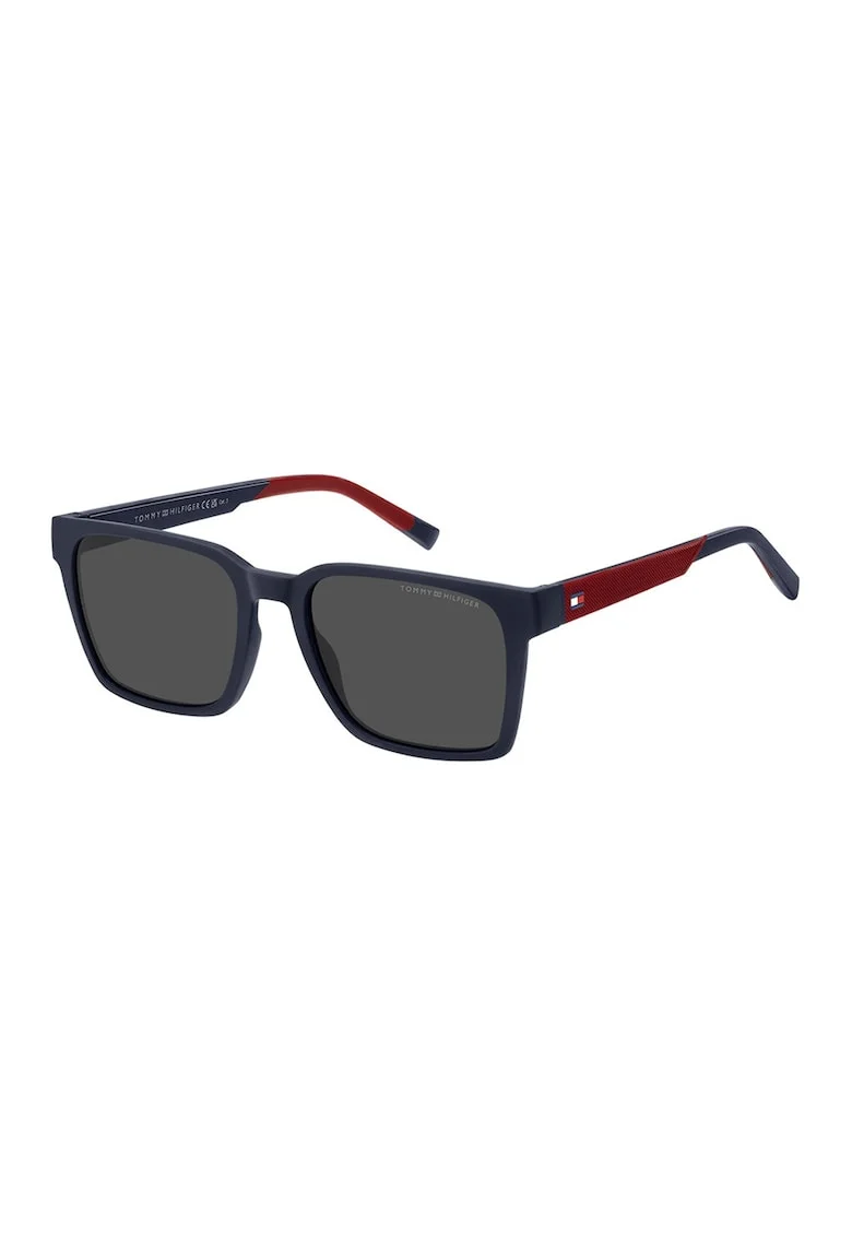 Ochelari de soare dreptunghiulari cu lentile uni, Gri carbune/Rosu vintage