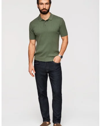 Tricou polo slim fit cu striatii, Verde masliniu