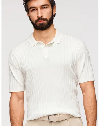 Tricou polo slim fit cu striatii, Alb