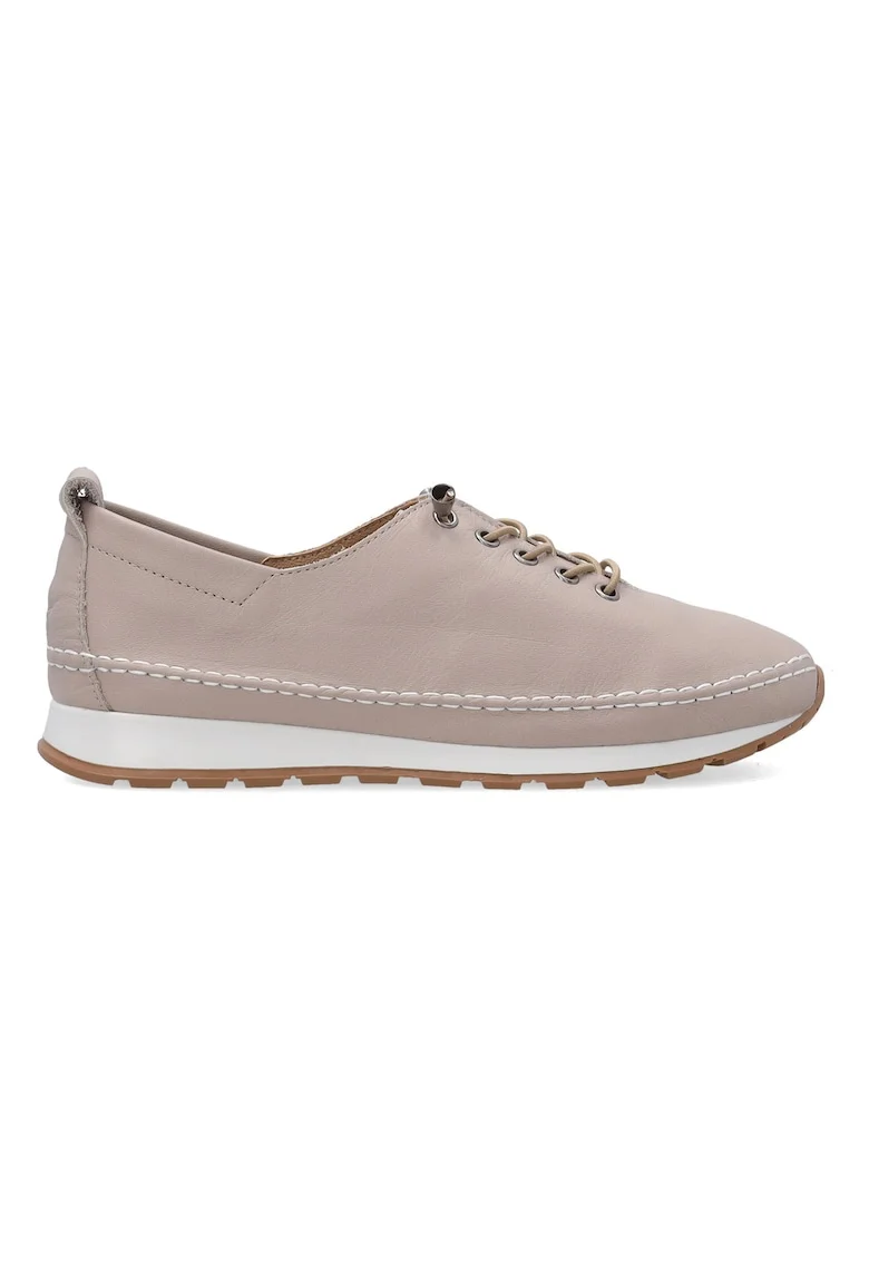 Pantofi sport din piele cu sireturi elastice si profil jos
