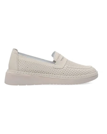 Pantofi loafer din piele perforata cu talpa wedge