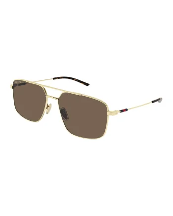 Ochelari de soare cu rama metalica, Auriu/Maro cognac