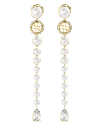 Cercei drop cu zirconia Mother of Pearl, Alb/Auriu