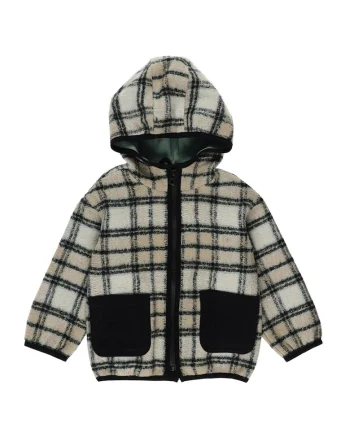 Jacheta - Hanorac Teddy, model in carouri,  - Discovery, Bej pentru baieti, Negru/Bej
