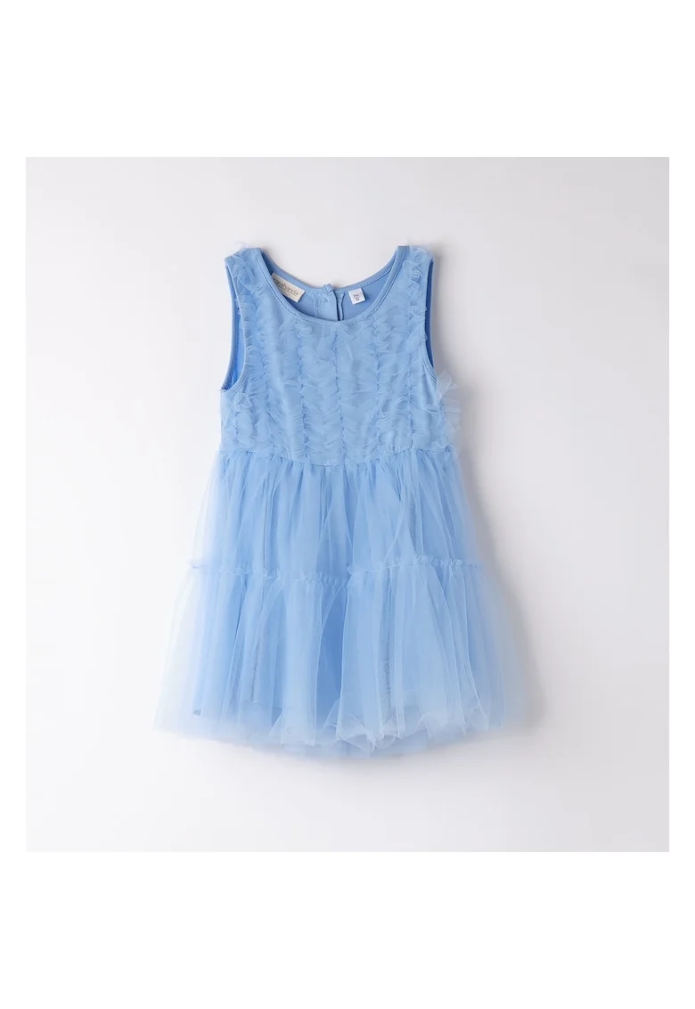 Rochie cu aplicatie tull pentru fete, 0.B338, Albastru deschis