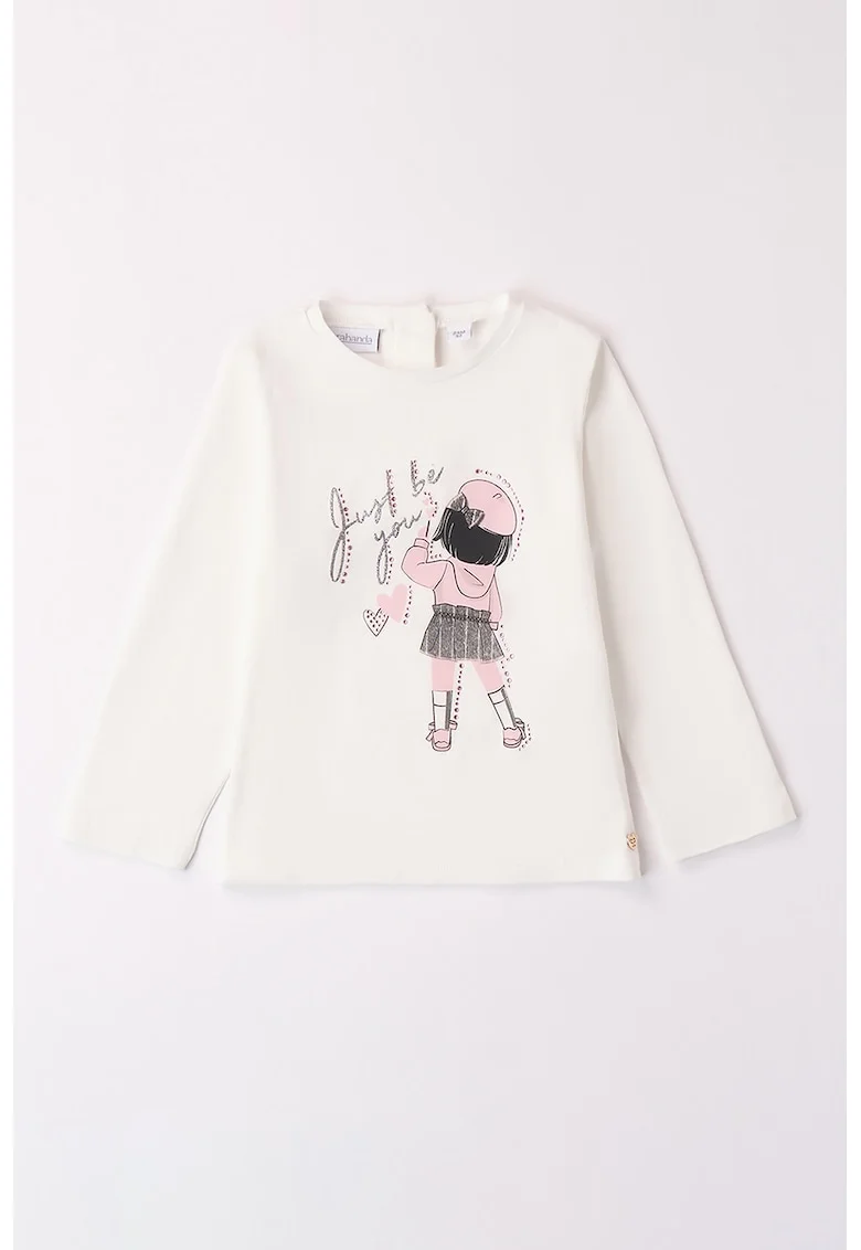 Bluza din bumbac cu imprimeu grafic, Alb/Negru/Roz pastel