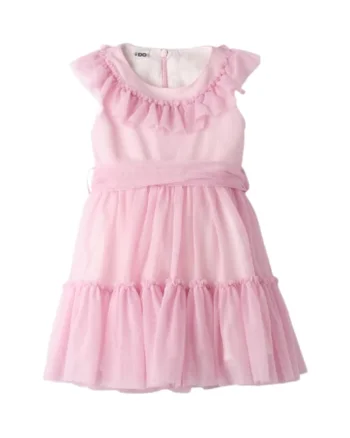 Rochie Eleganta iDO din Tulle cu Volane si Captuseala Bumbac, Roz pastel