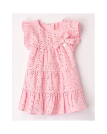 Rochie cu broderie perforata pentru fete, Roz
