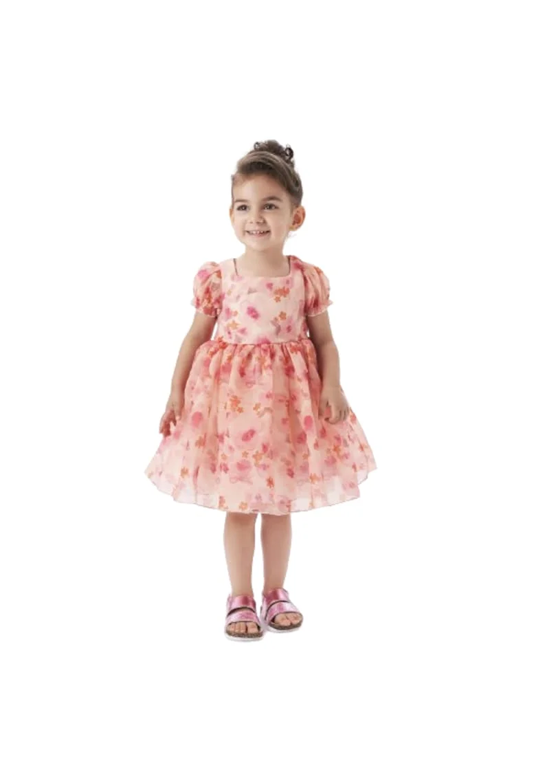 Rochie eleganta cu imprimeu floral pentru fete,  0.6243, Portocaliu, Portocaliu