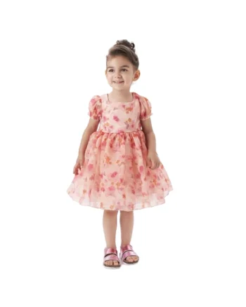 Rochie eleganta cu imprimeu floral pentru fete,  0.6243, Portocaliu, Portocaliu