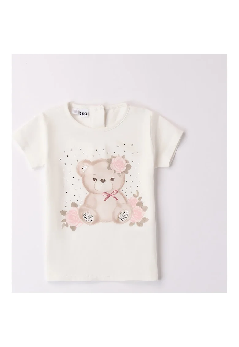 Tricou cu imprimeu ursulet pentru fete, Alb nature