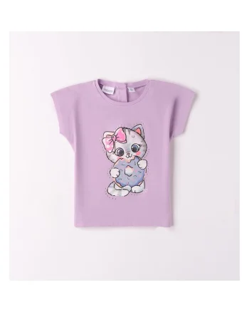 Tricou cu imprimeu pisica pentru fete, Mov
