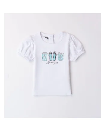 Tricou cu imprimeu si maneci bufante pentru fete,  4.8745, Alb, Alb/Aqua