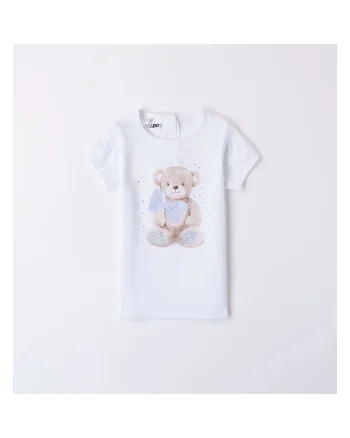 Tricou cu imprimeu ursulet si strasuri pentru fete,  4.8741, Alb/Albastru
