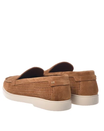 Pantofi loafer din piele intoarsa cu perforatii, Maro