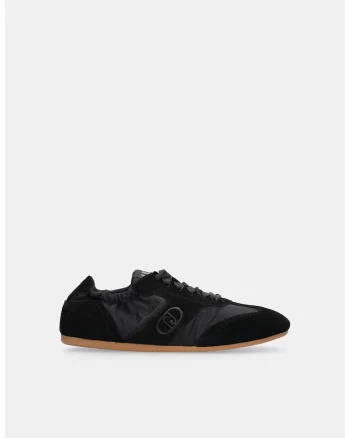 Pantofi sport low cu garnituri din piele intoarsa, Negru