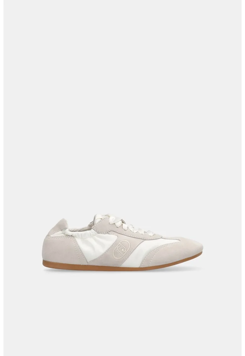 Pantofi sport low cu garnituri din piele intoarsa, Alb/Gri