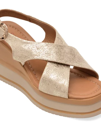 Sandale GOLD DEER aurii, 22087, din piele naturala
