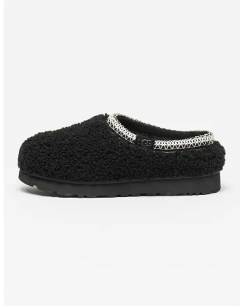 Papuci din piele de oaie cu captuseala din amestec de lana Tasman Maxy Curly, Negru