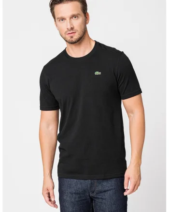 Tricou cu decolteu la baza gatului si aplicatie logo discreta, Negru