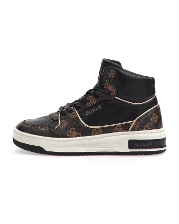Pantofi sport mid-high de piele ecologica cu segmente logo, Maro inchis/Negru