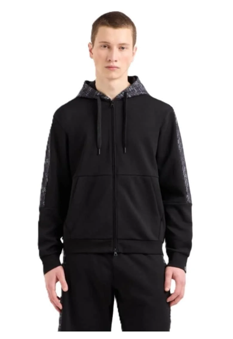 Hanorac barbati cu fermoar  M HOODIE FZ MONOGRAM PRINTED, Bumbac, Negru,