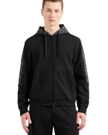 Hanorac barbati cu fermoar  M HOODIE FZ MONOGRAM PRINTED, Bumbac, Negru,