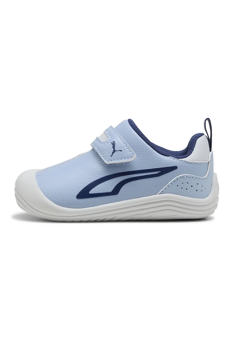 Pantofi sport Kitten de piele ecologica cu banda velcro, Albastru pastel/Alb optic