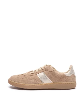 Pantofi sport din piele intoarsa si piele ecologica Marcella, Maro nisip/Argintiu