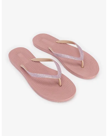 Papuci flip-flop cu aspect stralucitor, Violet deschis/Roz prafuit