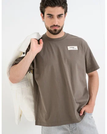 Tricou relaxed fit de bumbac organic Badge, Grej