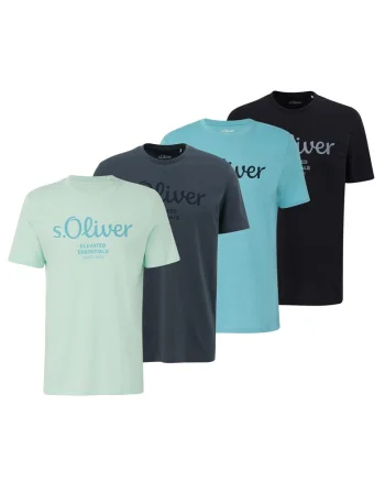 Set de tricouri regular fit cu imprimeu logo - 4 piese, Verde/Negru/Albastru