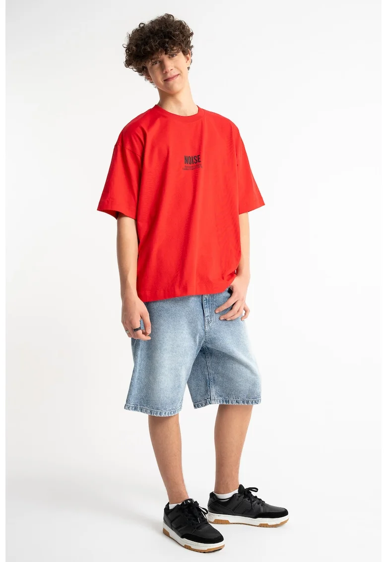 Tricou supradimensionat cu imprimeu text, Rosu