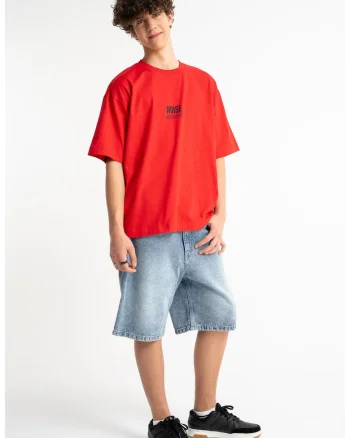 Tricou supradimensionat cu imprimeu text, Rosu