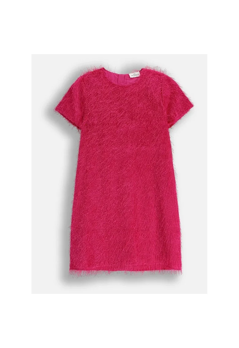 Rochie  pentru fete, roz, franjuri, poliester, maneca scurta