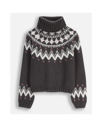 Pulover pentru copii,  ZC5172501WGJ-020, gri, model geometric, guler inalt, lana
