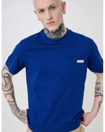 Tricou de bumbac cu buzunar pe piept, Albastru inchis